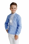 Vyshyvanka for a boy made of blue linen Rostyslav