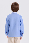Vyshyvanka for a boy made of blue linen Rostyslav