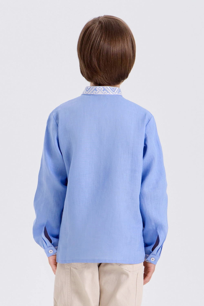 Vyshyvanka for a boy made of blue linen Rostyslav