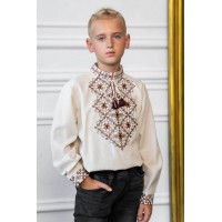 Сорочка для хлопчика бежева з шоколадною вишивкою Єдність