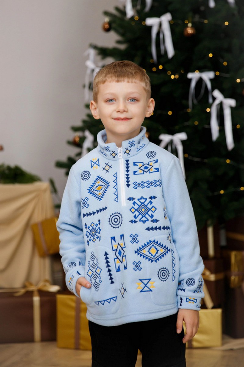 Детский синий флисовый свитшот с вышивкой, Устимчик