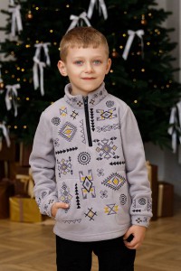 Детский серый флисовый свитшот с вышивкой, Устимчик