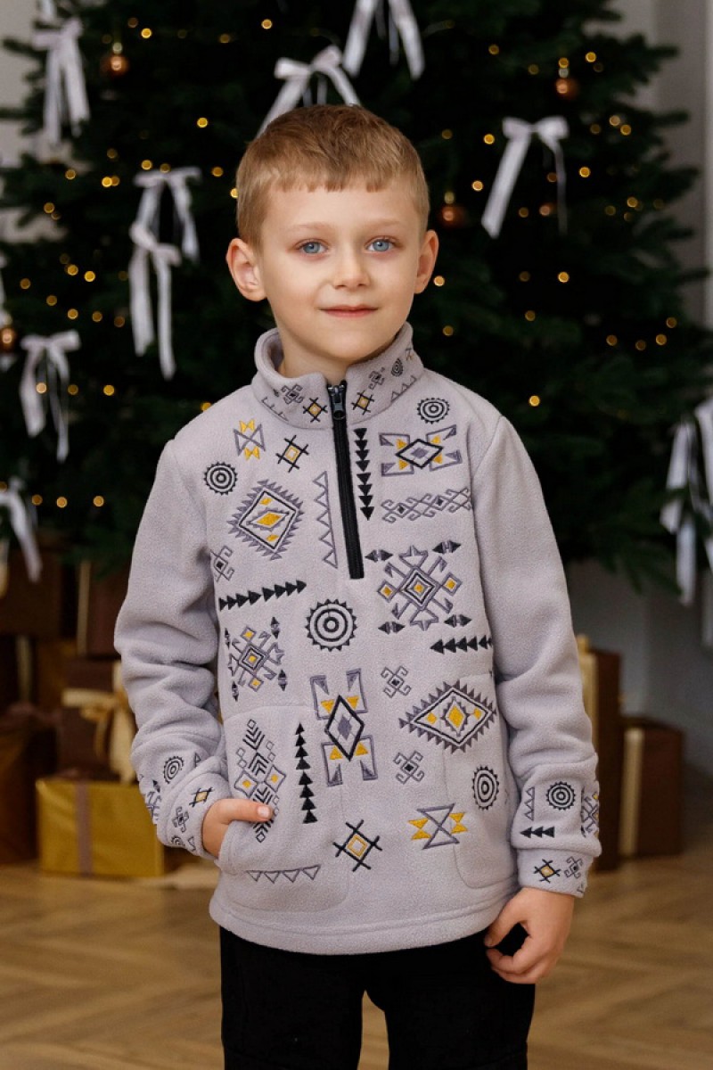 Детский серый флисовый свитшот с вышивкой, Устимчик