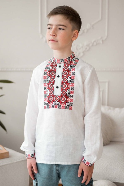 Embroidered shirt for a boy Peruniv Tsvit, denim linen, size 170