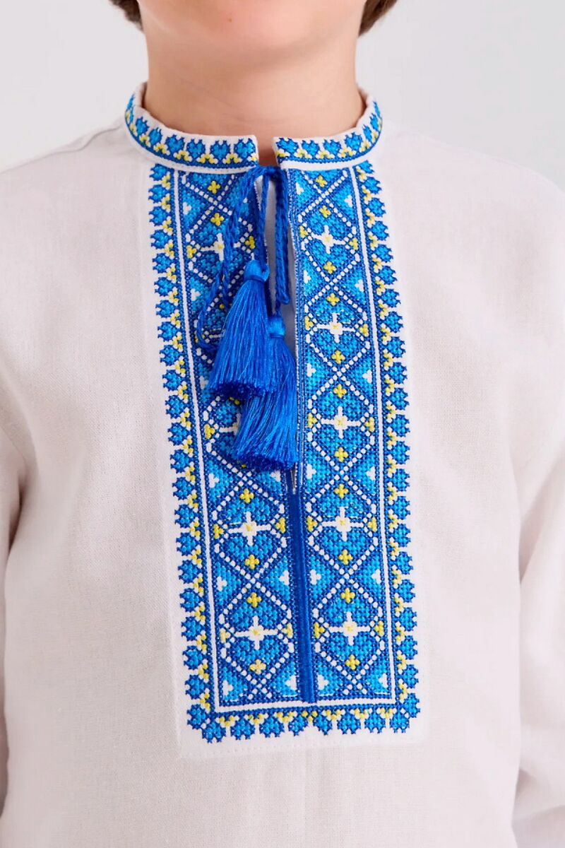 Vyshyvanka for a boy "Ladomyr" (white with blue-yellow embroidery), 122