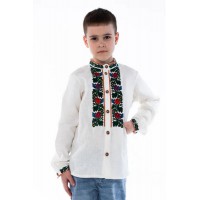 Podolyan, a vyshyvanka for a boy made of gray linen with blue embroidery