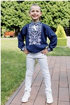 Blue embroidered shirt with white embroidery for the boy Vsevolod