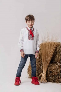 Embroidered shirt for a boy, red embroidery, Stozhari