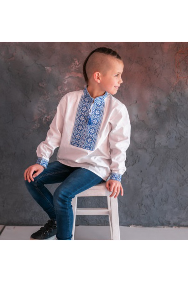 Levko, an embroidered shirt for a boy with blue embroidery