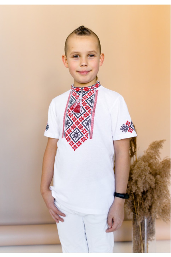 Embroidered t-shirt for a boy Yurchik (white with red)