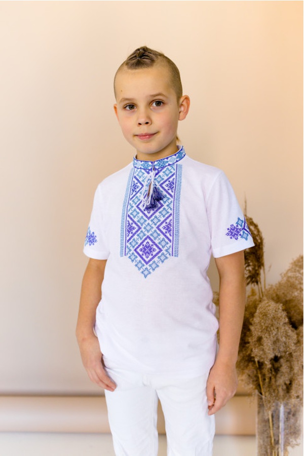 Embroidered t-shirt for boy Yurchyk (white and blue)