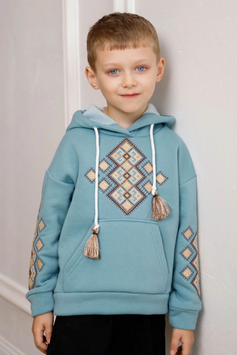 Mint children's hoodie with embroidery, Svitanko