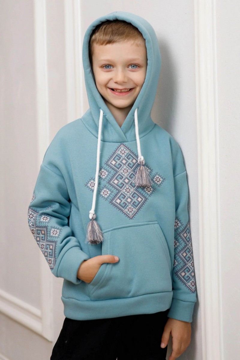 Mint children's hoodie with gray embroidery, Svitanko