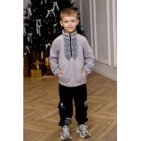 Cвітшот дитячий флісовий сірий з вишивкою Дем'янчик, 152