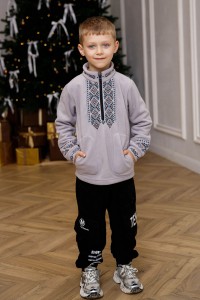 Cвітшот дитячий флісовий сірий з вишивкою Дем'янчик, 152