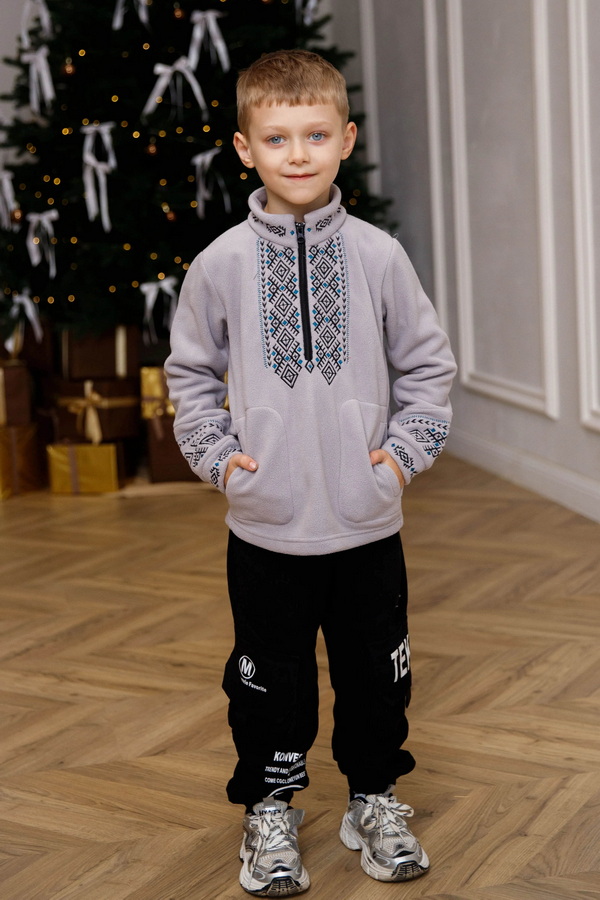 Children's gray fleece sweatshirt with embroidery Demyanchyk, 152
