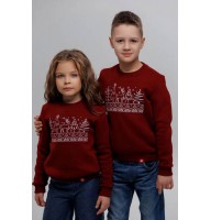 Світшот дитячий вишитий з начісом бордовий Зимовий, 140