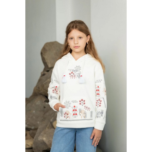 Мятный детский худи с коричневой вышивкой, Свитанко