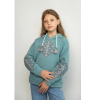 Худі дитячий м'ятний з сірою вишивкою, Світанко