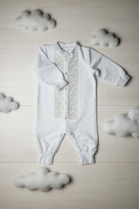 Bodysuit for baptism, white with silver embroidery, size 68