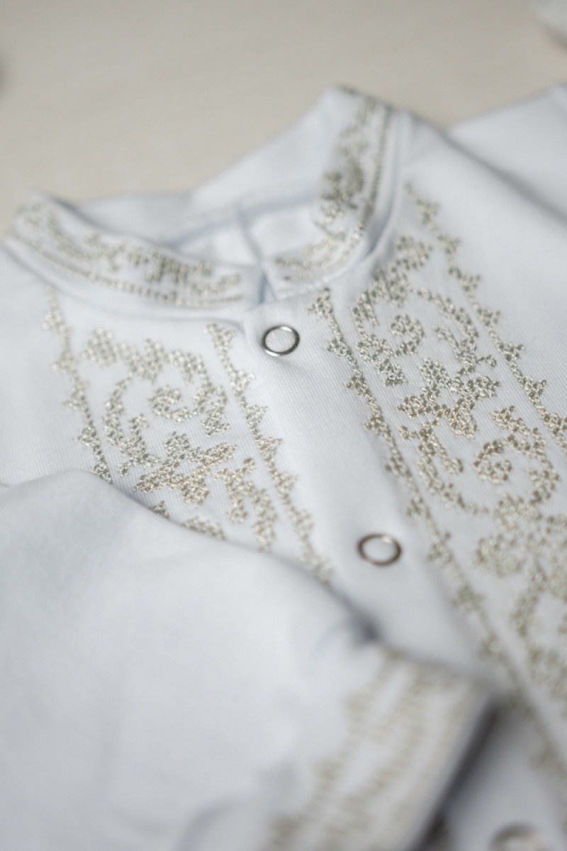 Боді для хрещення біле зі сріблястою вишивкою, розмір 68