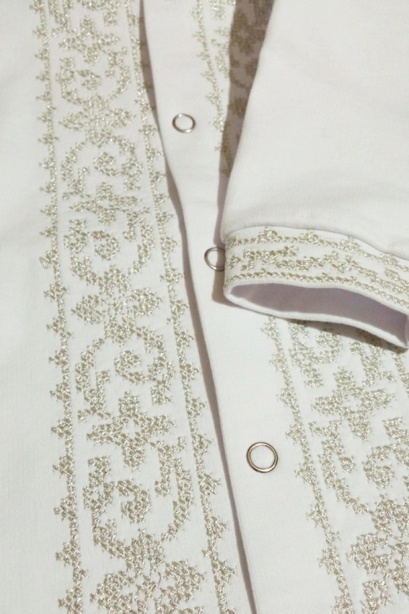 Боді білий святковий зі сріблястою вишивкою, розмір 68