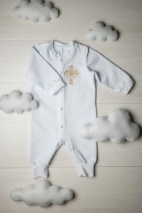 Bodysuit for baptism, white with golden embroidery, size 68