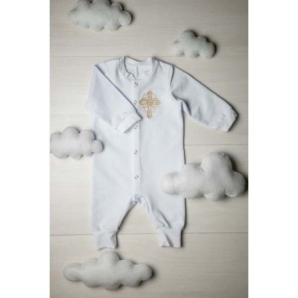 Боді для хрещення біле з золотистою вишивкою, розмір 68