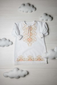 Платье для крещения белое с вышивкой лилии, размер 68-74