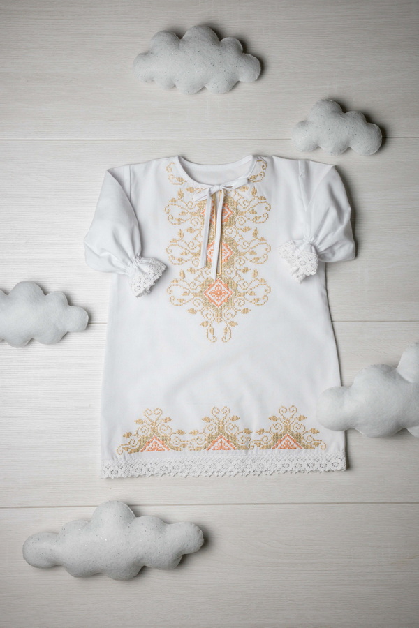 Dress for baptism white with embroidery, size 68-74