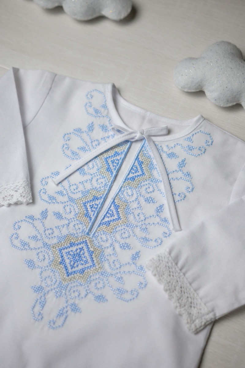 Хрестильний костюм для хлопчика з синьою вишивкою, розмір 68-74