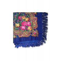 Rose bouquet, blue women's scarf.