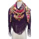 A bouquet of roses, a woman's eggplant scarf