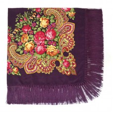 Scarf women's eggplant Bouquet of roses