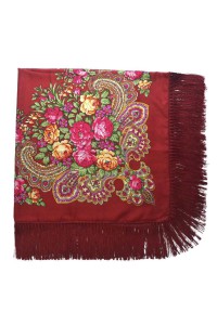 A bouquet of roses, a woman's burgundy handkerchief