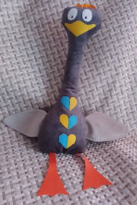 Soft Toy Large Goose with a Yellow-Blue Heart