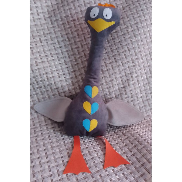 Soft Toy Large Goose with a Yellow-Blue Heart