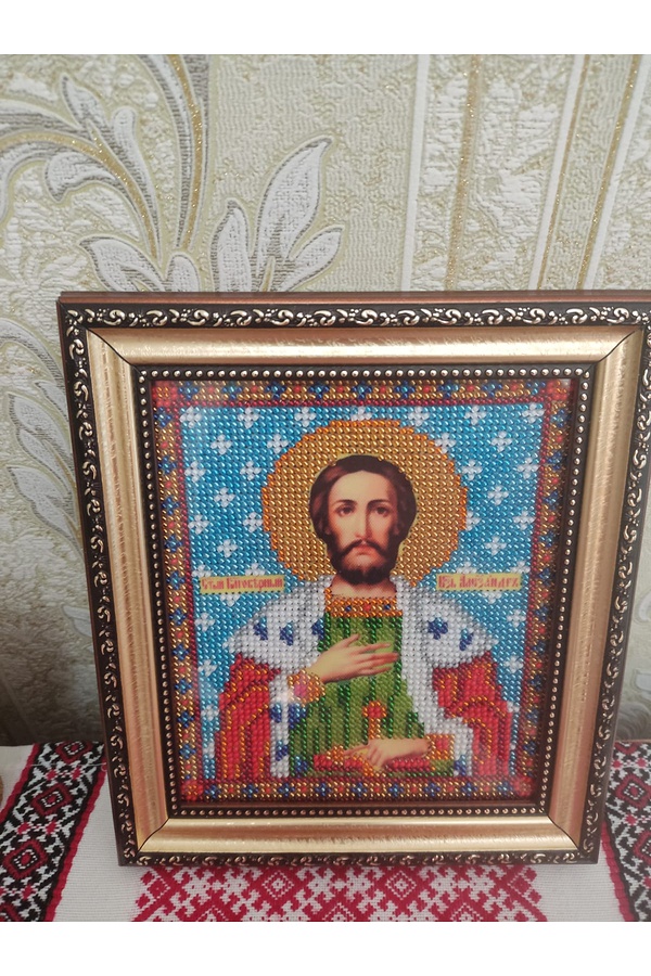 Icon of Saint Alexander, print with beads