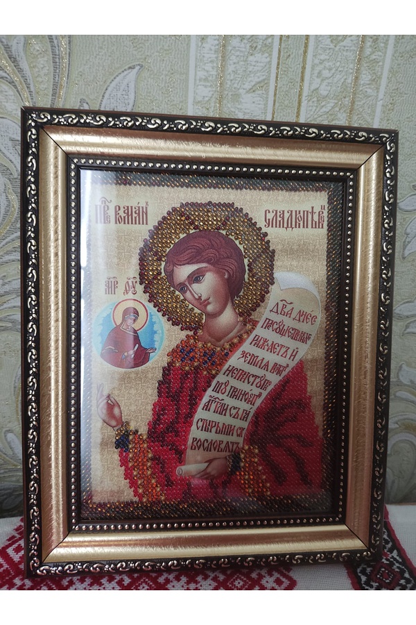 Icon of Saint Roman, print with beads
