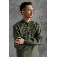 Men's embroidered long-sleeved shirt Taras, red cross-stitch embroidery.
