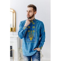 Svobodan holiday, men's embroidered blue, linen