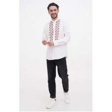 Owner, white embroidered shirt with red embroidery