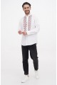 Owner, white embroidered shirt with red embroidery