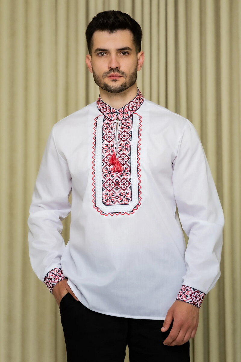 Men's embroidered shirt corporal plus (white with red)
