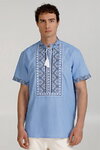 Men's shirt blue linen with cross-stitch embroidery Peresvit