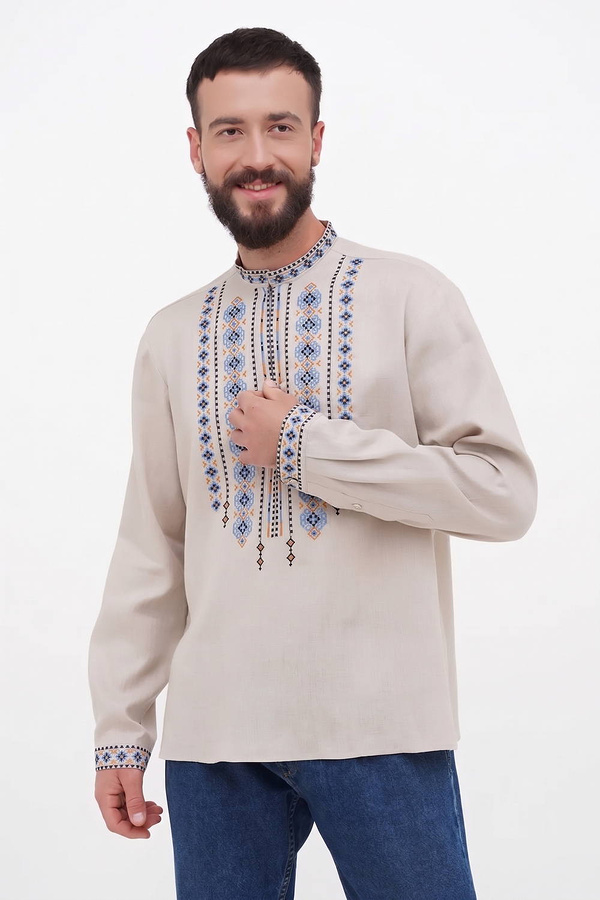 Men's embroidered shirt Zakhar gray linen 