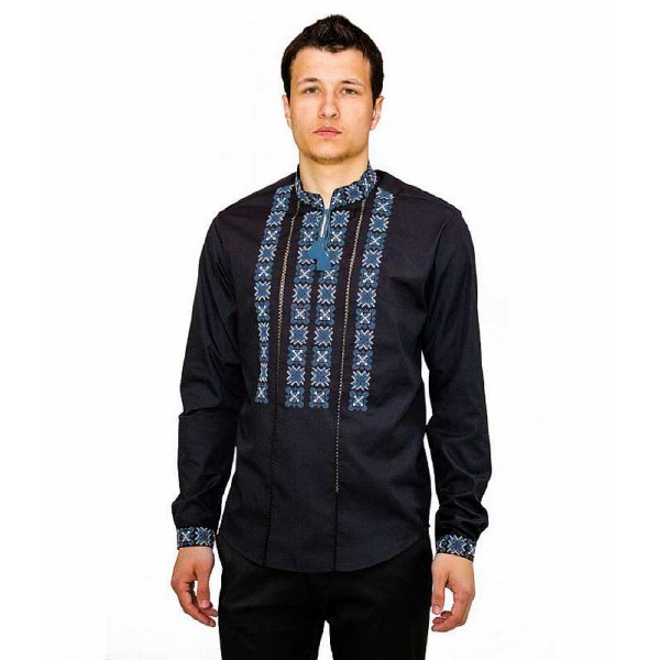 Zori, men's black embroidered shirt with blue embroidery 62 розміру