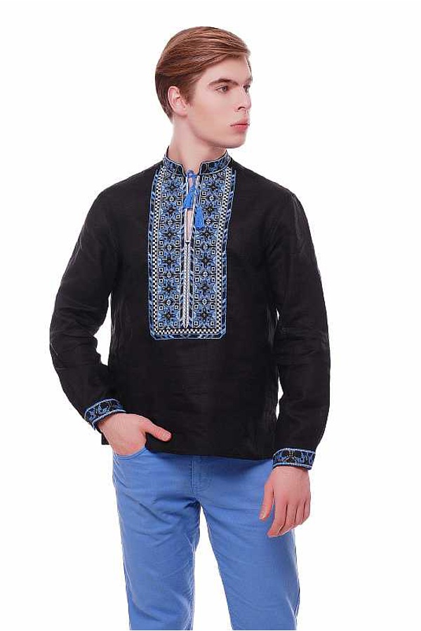 Black men's embroidered shirt with long sleeves Myroslav, 60 (5XL)