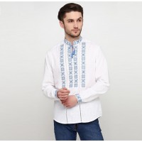 is white, and men's white embroidered shirt on white