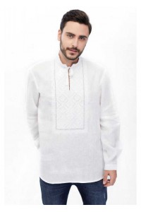 Men's embroidered shirt in white on white. Bilosvit.